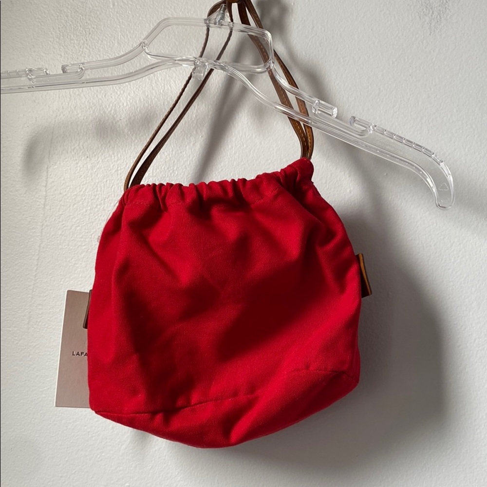 Lafayette 148 Red Canvas Bag with Brown Leather Accents, NWT - Picture 8 of 11